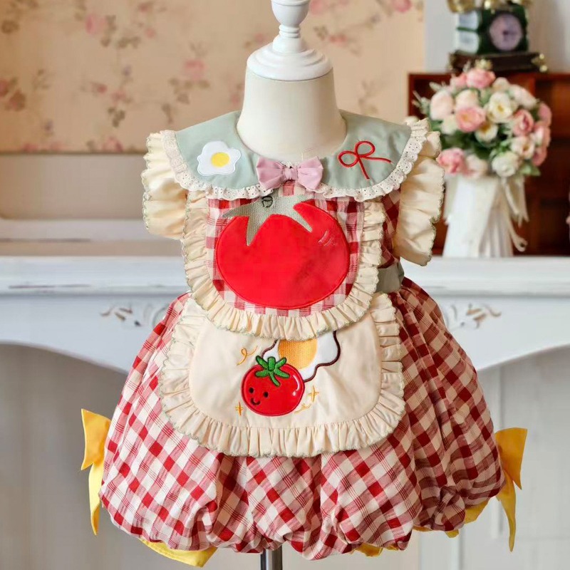 Embroidery Egg - Gaun Lolita Anak-anak Cottagecore Rok Gelembung