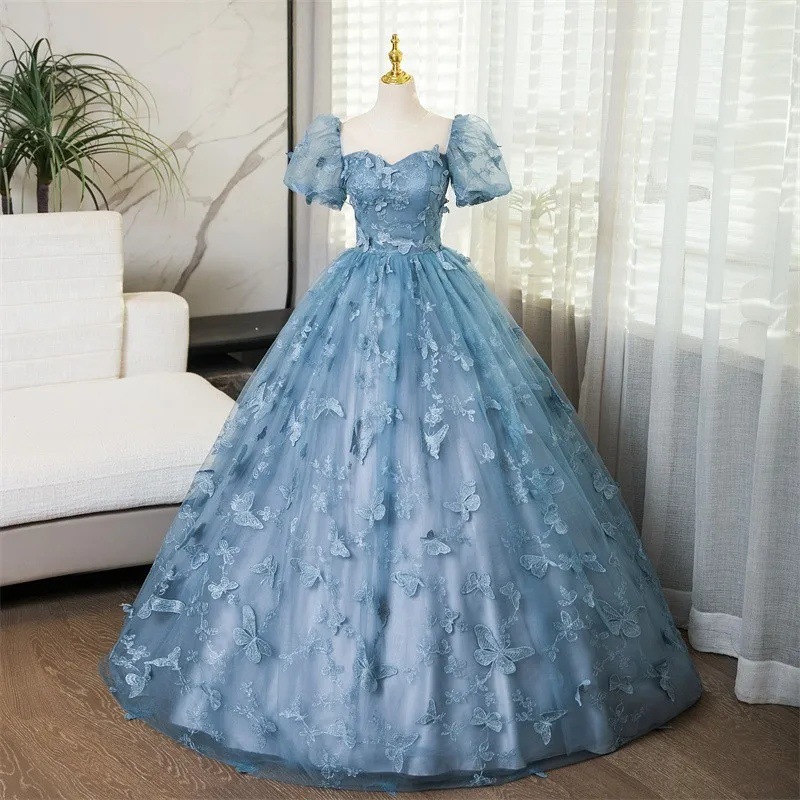 Embroidery Skirt - Gaun Malam Wanita Warna Abu-abu Biru