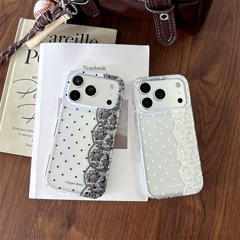 Embroidery White - Casing HP Motif Polkadot Renda Putih