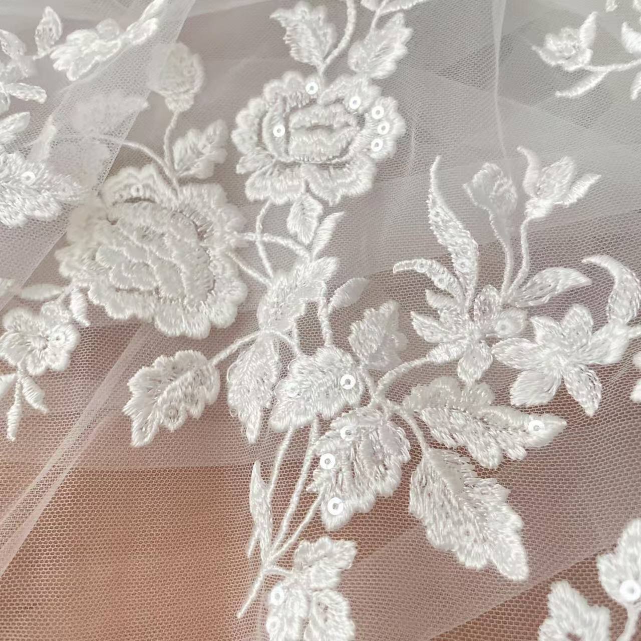 Embroidery Abaya - Kain Renda Bordir Prancis, Bunga Indah,