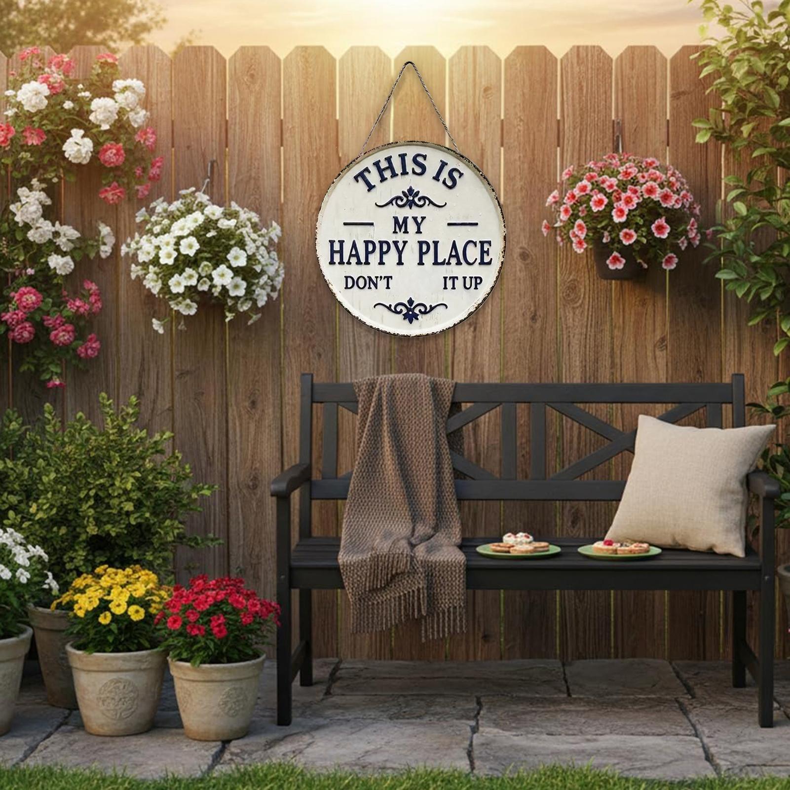 Embroidery Garden - Papan Selamat Datang Taman Bulat Vintage,