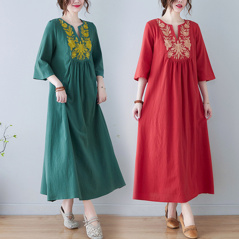 Gaun Midi Katun Linen Bordir G - Embroidery Skirt ulasan dan harga