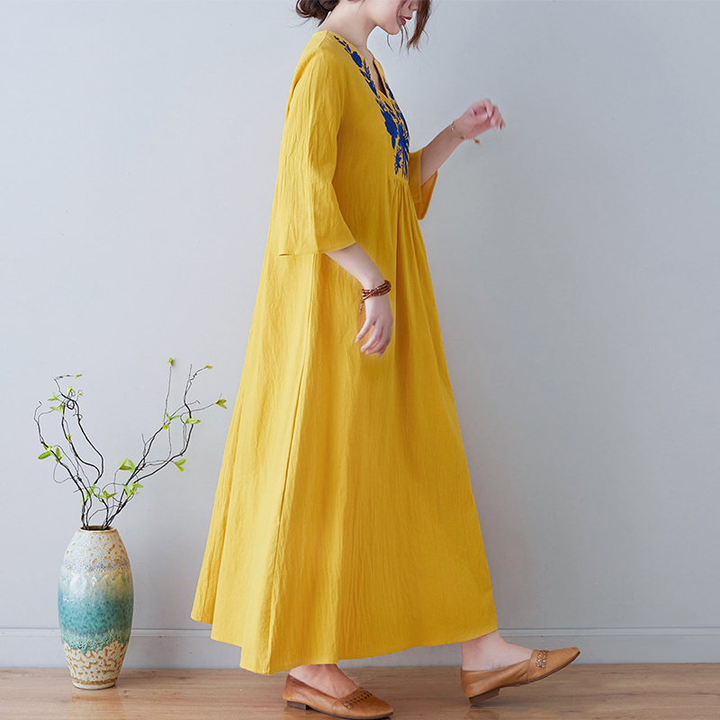 Gaun Midi Katun Linen Bordir G - Embroidery Skirt ulasan dan harga