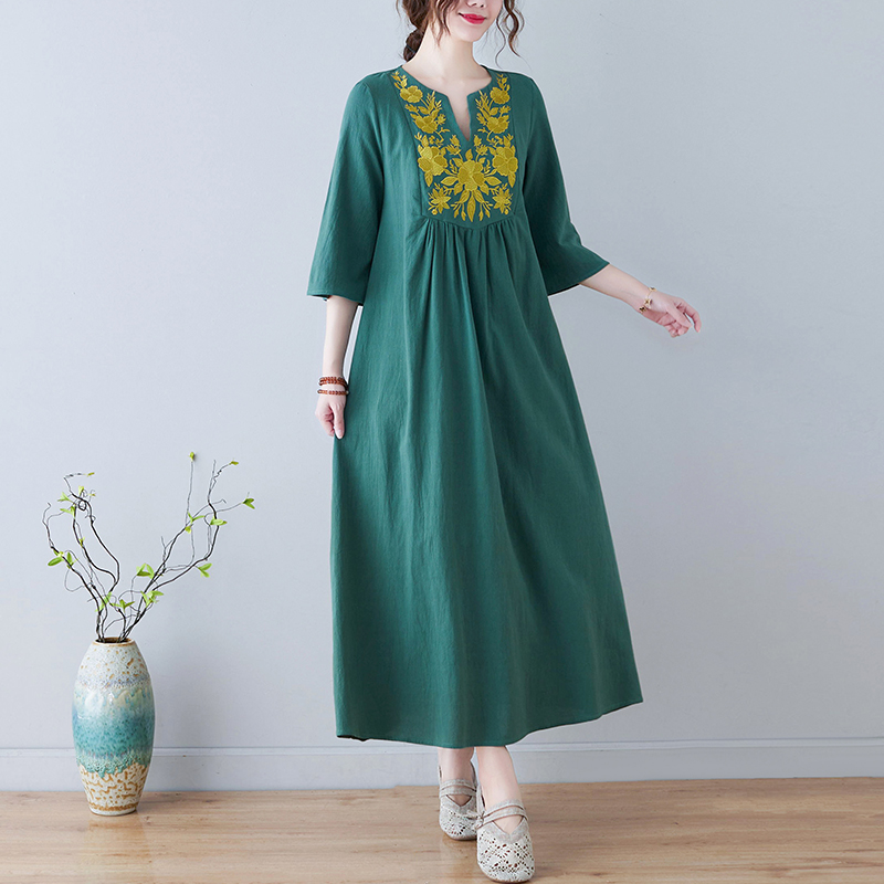 Gaun Midi Katun Linen Bordir G - Embroidery Skirt ulasan dan harga