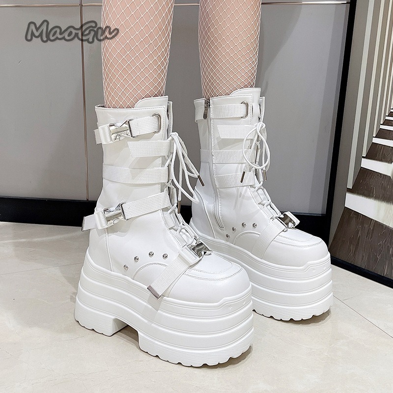 Sepatu Bot Wanita Super Tinggi - Embroidery White ulasan dan harga