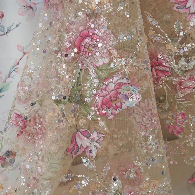 Kain Renda Manik-manik Mewah L - Embroidery Gradient ulasan dan harga