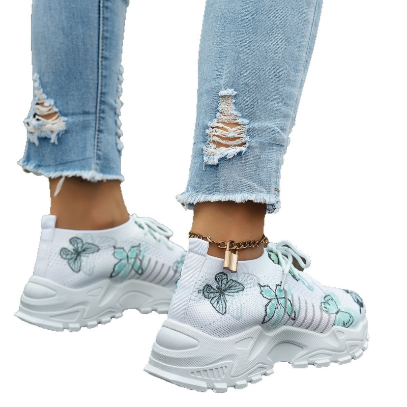 Sepatu kets jaring motif kupu- - Embroidery White ulasan dan harga
